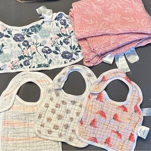 Aden + Anais Pink Baby Bib and blanket bundle